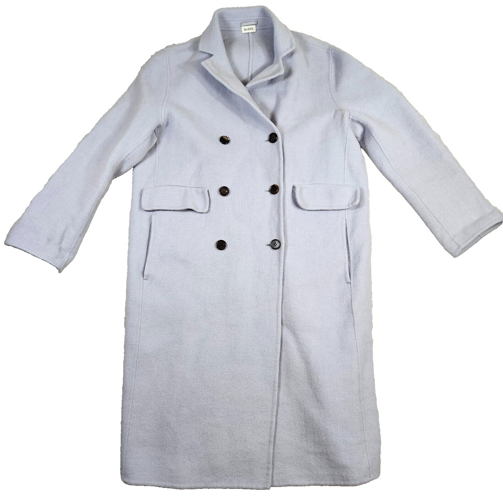 Maree Pour Toi Coat Women's Blue Double‎ Breasted Longline Wool Blend Size Large